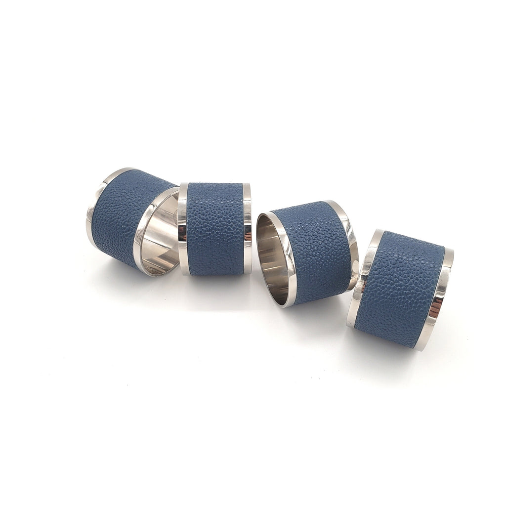 Napkin Ring Nile Blue Faux Shagreen set of 4