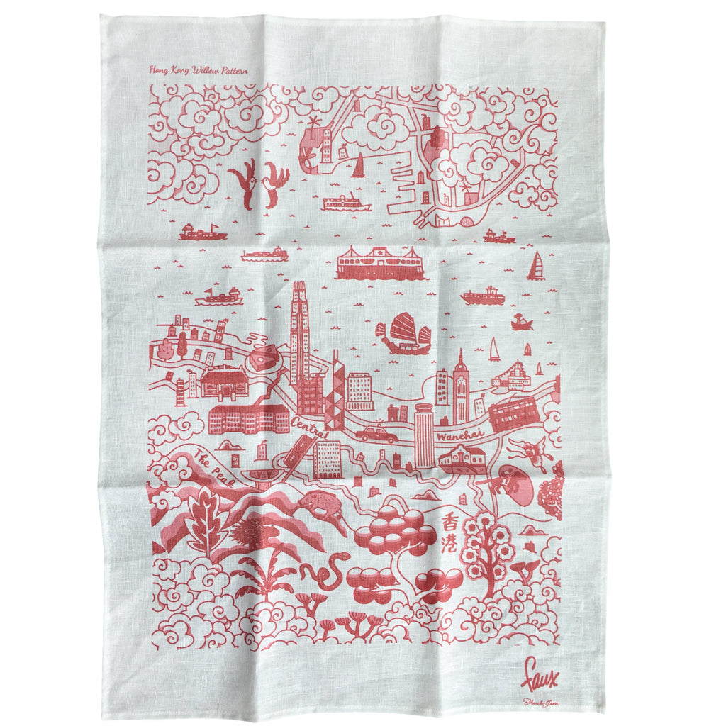 Faux Willow Series HK  Tea Towel Red - Faux, INSIDE Hong Kong